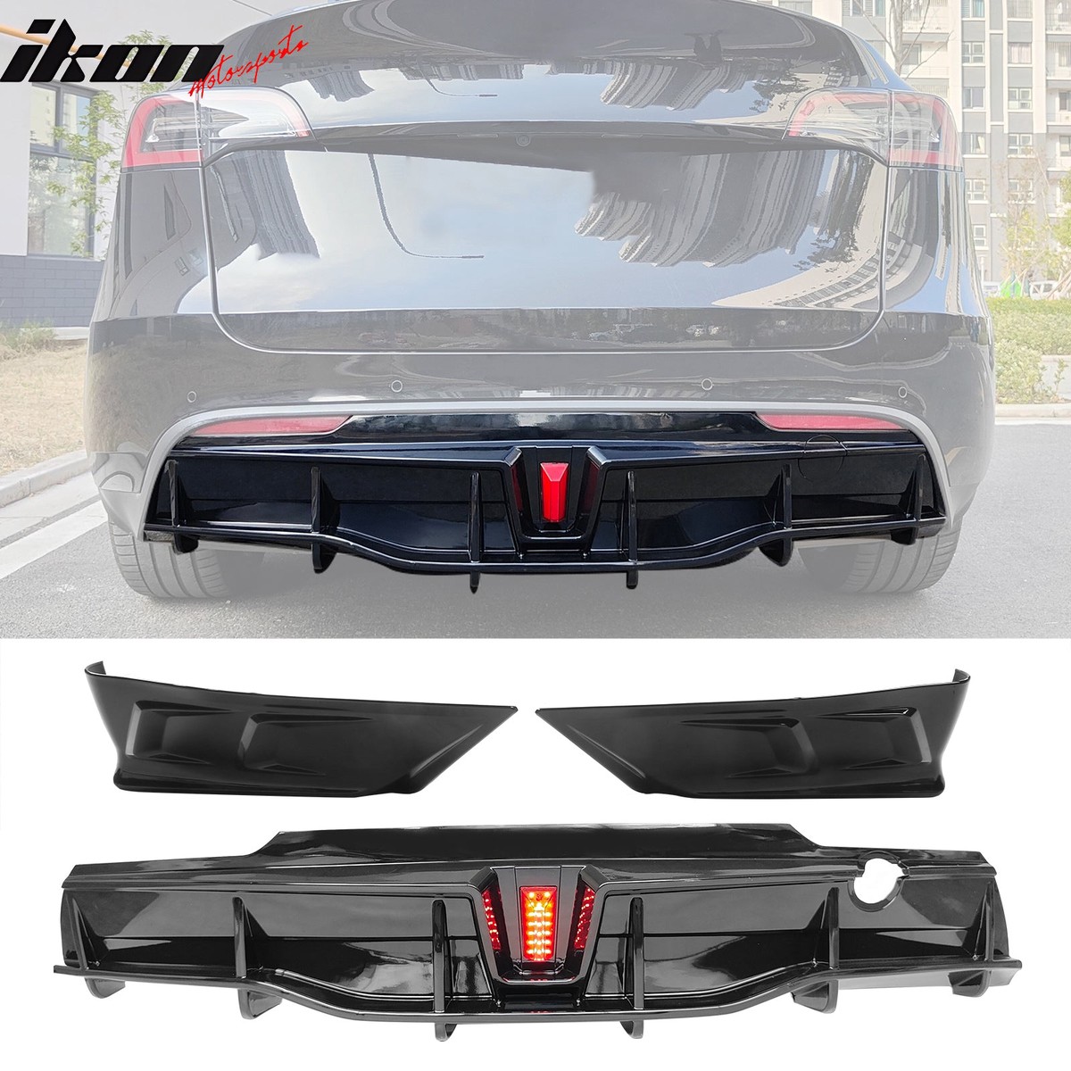 Rear Bumper Lip W/ Rear Aprons for Tesla Y 2020-2025 IKON Gloss Black PP